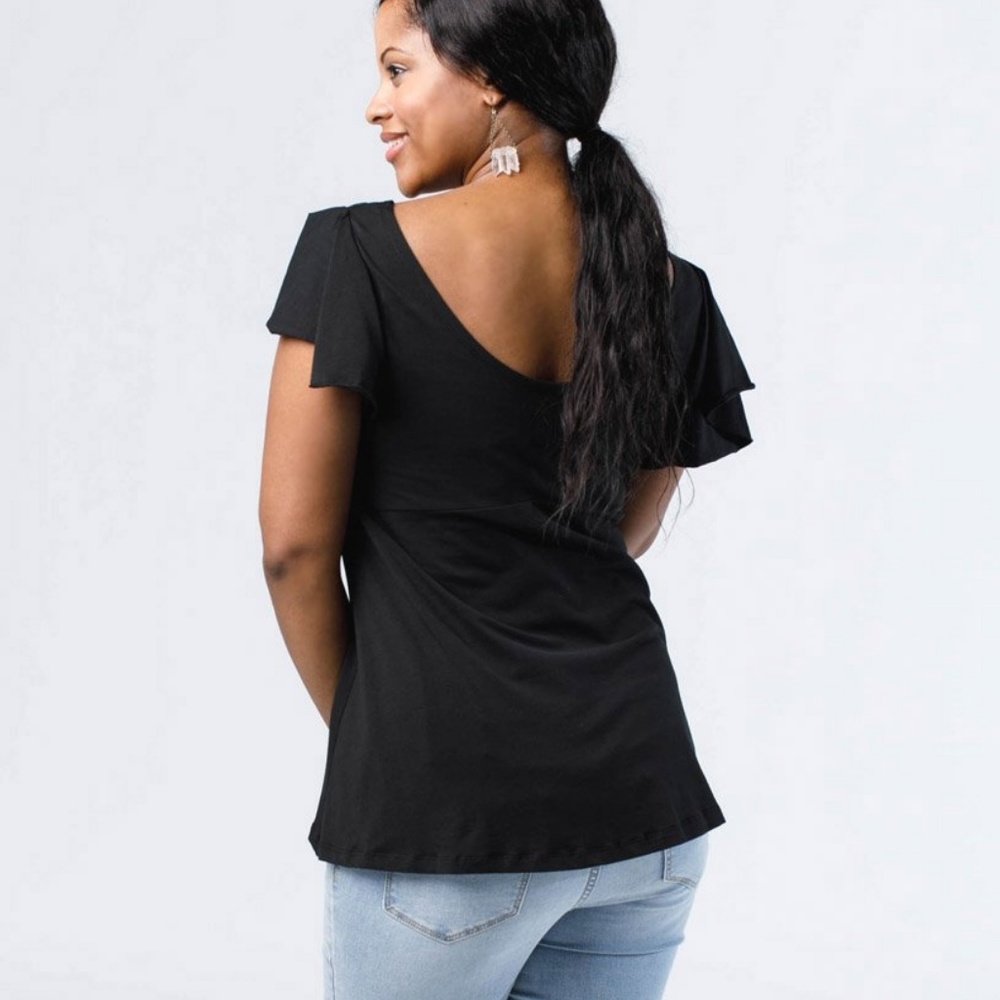 Ethically Made Scoop Neck Flutter Sleeve Tee Black